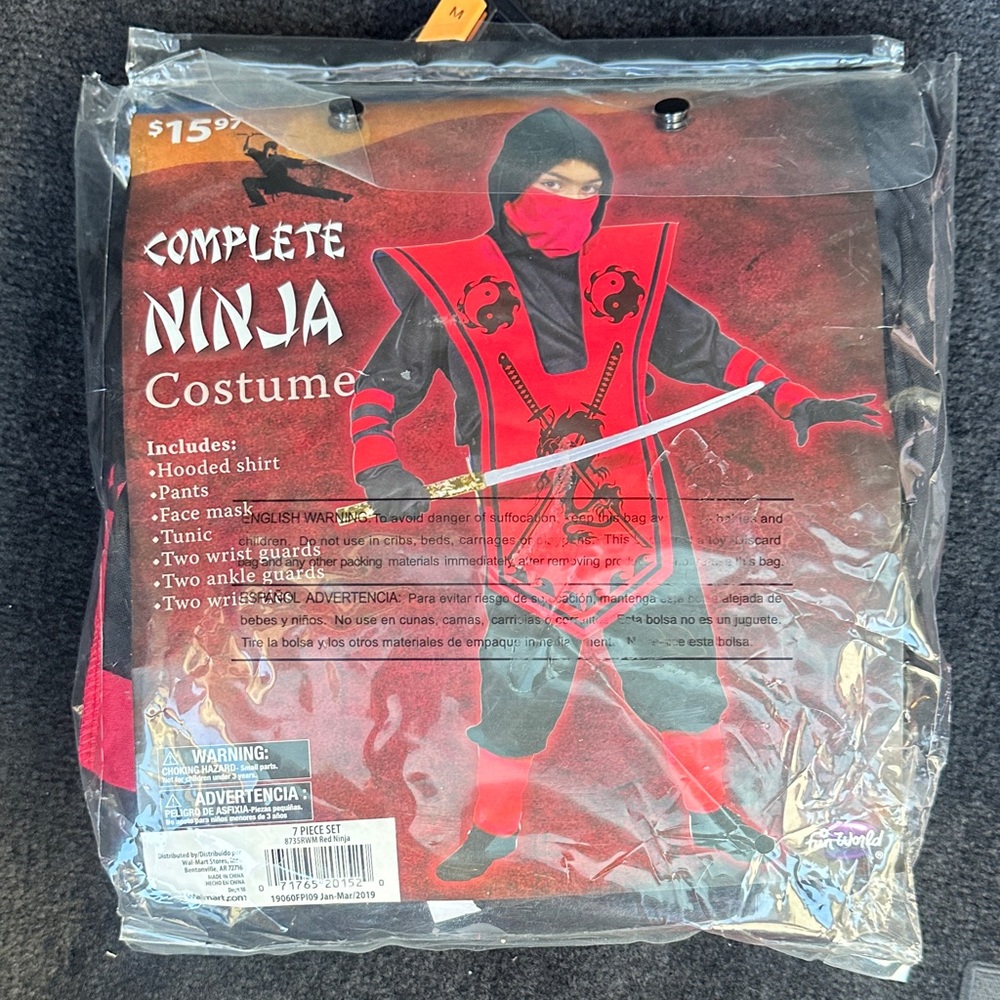 Complete Ninja Costume for Kids - Red and Black NEW